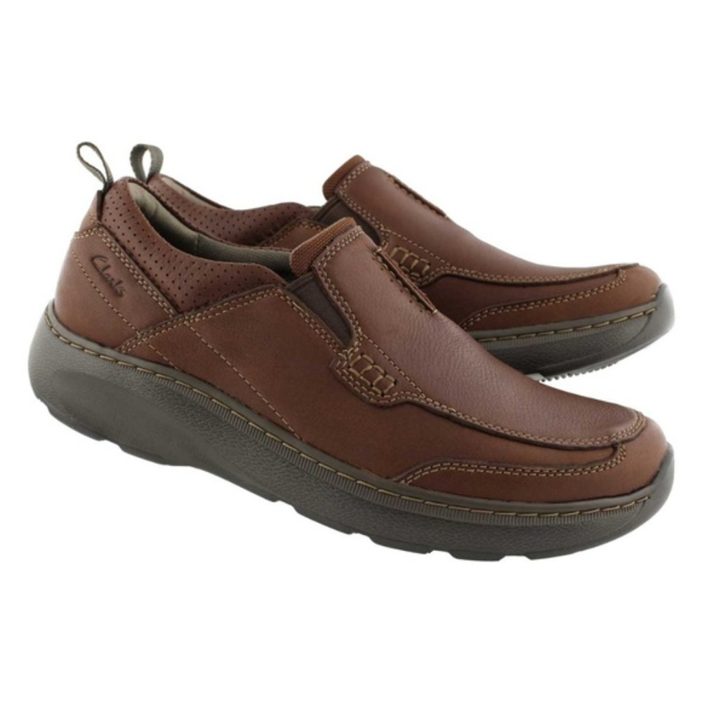NEW MEN'S CLARKS BROWN LEATHER SLIP ON SHOES 9